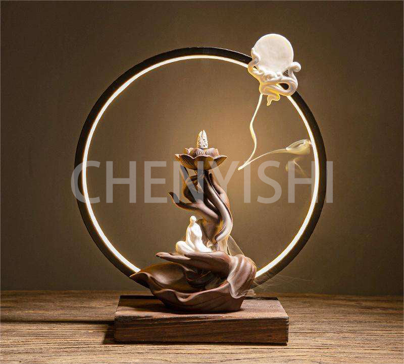 CHENYISHI Buddha Purple Sand Backflow Incense Burner Zen Bergamot Lotus Heart Lamp Circle Ornaments Ceramic Incense Holder Ornaments