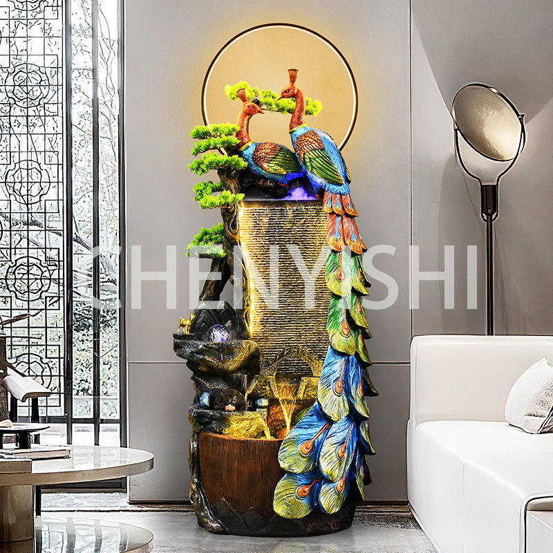 CHENYISHI Chinese Style Peacock Creative Rockery Flowing Water Fountain Ornaments Living Room Balcony Entrance Hotel Fengshui Ornaments