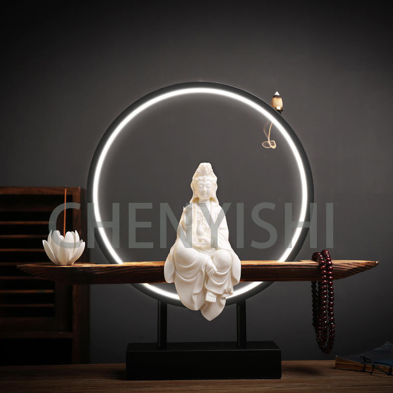 CHENYISHI - Estatua de Buda Guanyin de porcelana blanca creativa, decoración para salón de té zen, quemador de incienso con reflujo para horno de aromaterapia 