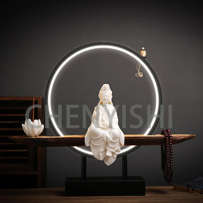 CHENYISHI - Estatua de Buda Guanyin de porcelana blanca creativa, decoración para salón de té zen, quemador de incienso con reflujo para horno de aromaterapia 