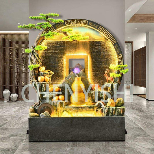 CHENYISHI Feng Shui Simple Zen Round Water Curtain Wall Rockery Fountain Ornaments Company Entrance Water Screen Floor decoration