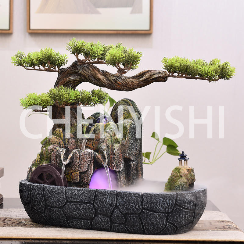 CHENYISHI Venta al por mayor Fuente de agua corriente de rocalla de estilo chino Bonsai Sala de estar interior Adornos de escritorio de pino Feng Shui acogedores 