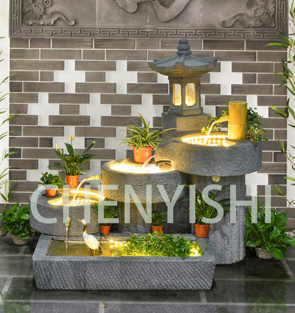 CHENYISHI Japanese Zen Garden Pastoral Courtyard Landscaping Layout Home Garden Balcony Terrace Water Fountain Fish Pond Landscape