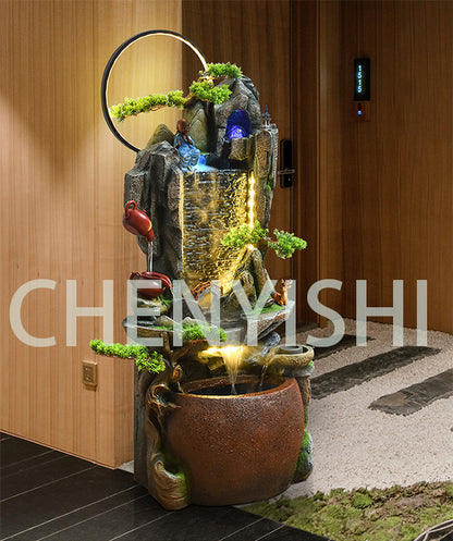 CHENYISHI Chinese Zen Style Flowing Water Wealth Ornaments Circulating Water Rockery Fountain Feng Shui Living Room Water Feature