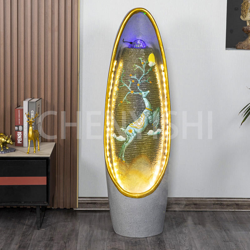 CHENYISHI Fuente de agua corriente LED para sala de estar, oficina, adornos que mejoran la fortuna, decoración del hogar Feng Shui, bola de cristal, decoración de piso 