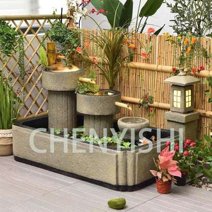 نافورة مياه خارجية من CHENYISHI Zen Garden مزودة بإضاءة LED وبركة أسماك وطاحونة مائية ومجموعة ديكور فناء المنزل وديكور المنزل البسيط Zen 