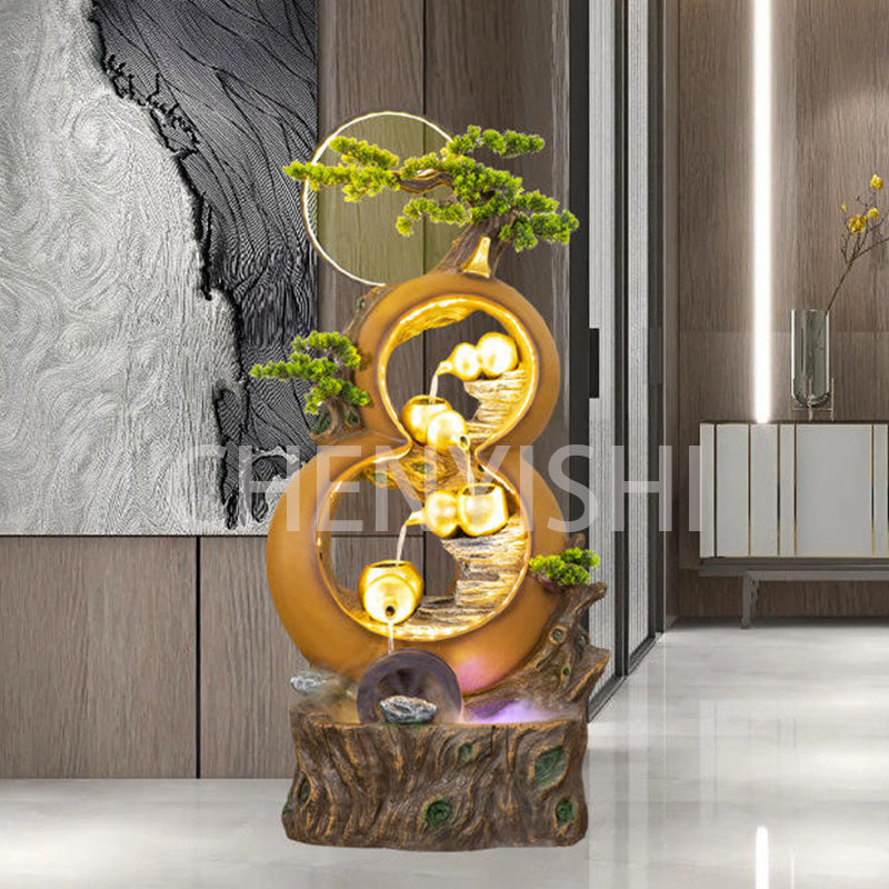 Adornos de agua que fluyen con calabazas CHNEYISHI para atraer riqueza, oficina, sala de estar, Feng Shui, paisaje de agua con rocalla, estilo nacional de alta gama 