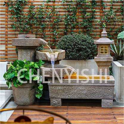 CHENYISHI Patio Molino de piedra Fuente de agua alpina Adornos Techo Balcón Decoración de jardín Estanque de peces Decoración de paisaje de rocalla 