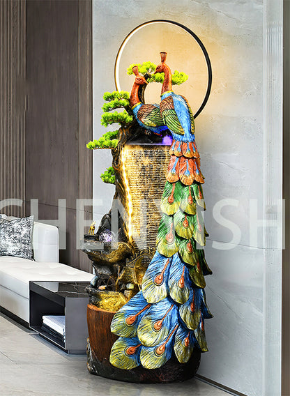 CHENYISHI Chinese Style Peacock Creative Rockery Flowing Water Fountain Ornaments Living Room Balcony Entrance Hotel Fengshui Ornaments