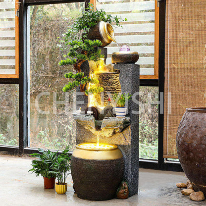 CHENYISHI Hermosos adornos de agua que fluyen Cascadas Fuente de interior Paisaje Pecera creativa Fuente de agua para inauguración de la casa 