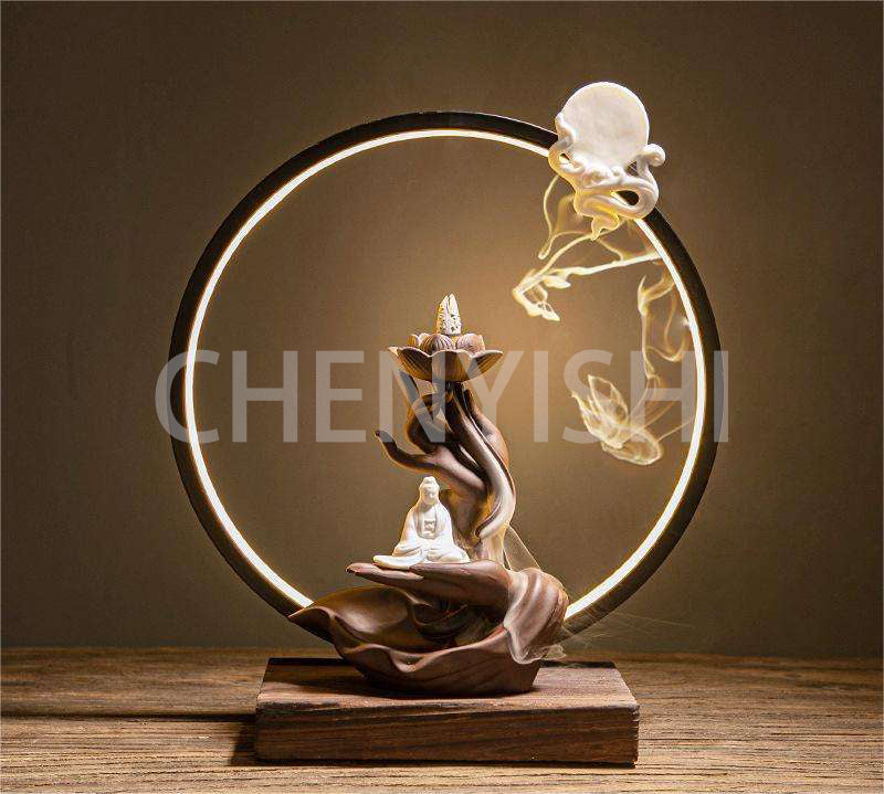 CHENYISHI Buddha Purple Sand Backflow Incense Burner Zen Bergamot Lotus Heart Lamp Circle Ornaments Ceramic Incense Holder Ornaments