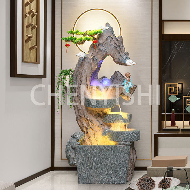 CHENYISHI Adornos de agua corriente de estilo chino con forma de rocalla, fuente circulante, bola LED de la suerte Feng Shui, decoración para sala de estar y balcón, 60 x 35 x 140 cm 