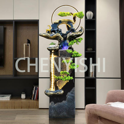 CHENYISHI Nuevo vestíbulo de hotel de estilo chino, adornos que mejoran la fortuna, gran muro cortina de agua, fuente de agua corriente, decoración de entrada 