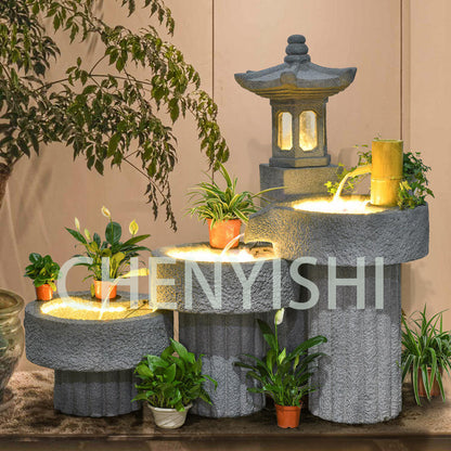 CHENYISHI Japanese Zen Garden Pastoral Courtyard Landscaping Layout Home Garden Balcony Terrace Water Fountain Fish Pond Landscape