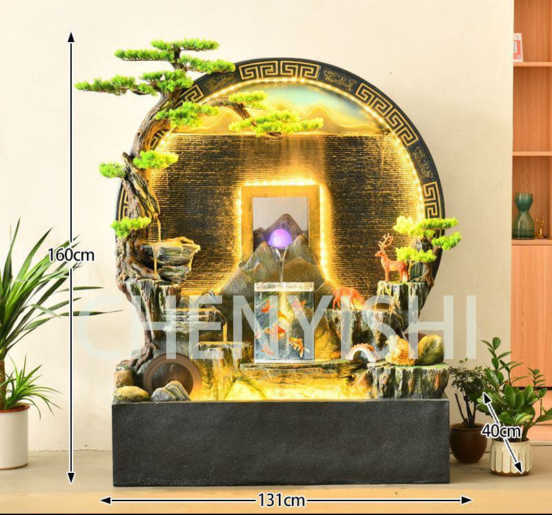 CHENYISHI Feng Shui Simple Zen Cortina de agua redonda Muro Rocalla Fuente Adornos Entrada de empresa Pantalla de agua Decoración de piso 