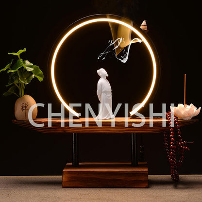 CHENYISHI Chinese Style Ornaments Large Ornaments For Living Room Creative Zen LED Lamp Circle Backflow Incense Burner