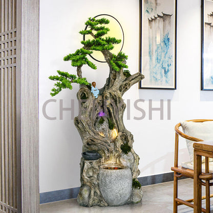 CHENYISHI Fuente de agua circulante de la suerte, adornos de Feng Shui de madera antigua pastoral, decoración de paisajismo para el hogar, la sala de estar, la entrada y el patio 