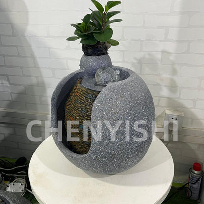 CHENYISHI Escritorio de oficina en casa simple y moderno, mortero de piedra con agua circulante, pecera, adornos de agua corriente, decoración de bonsái 