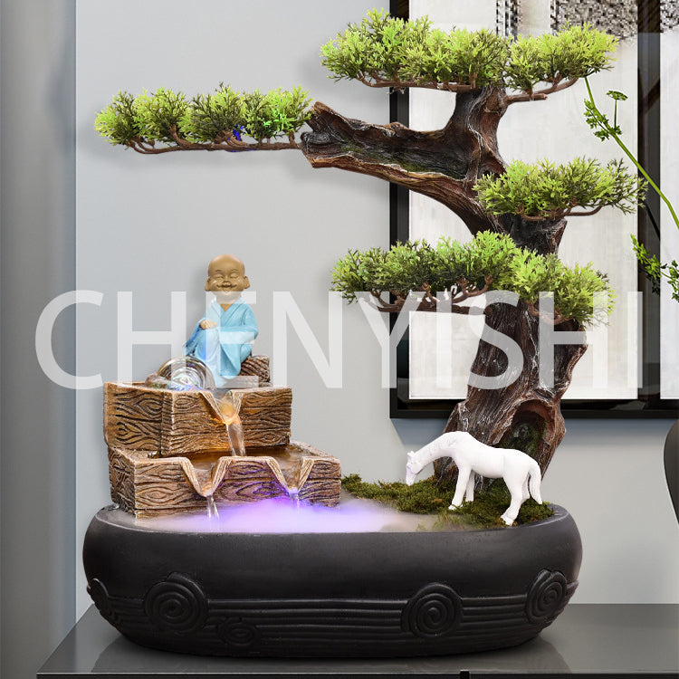 CHENYISHI Venta al por mayor Fuente de agua corriente de rocalla de estilo chino Bonsai Sala de estar interior Adornos de escritorio de pino Feng Shui acogedores 