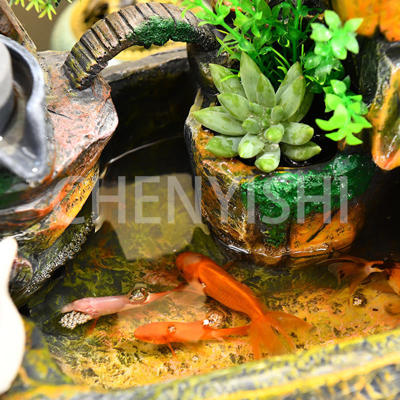 CHENYISHI Bonsái de rocalla para sala de estar, paisaje interior, fuente de agua corriente, adornos de riqueza, regalos de estanque de peces pastorales 