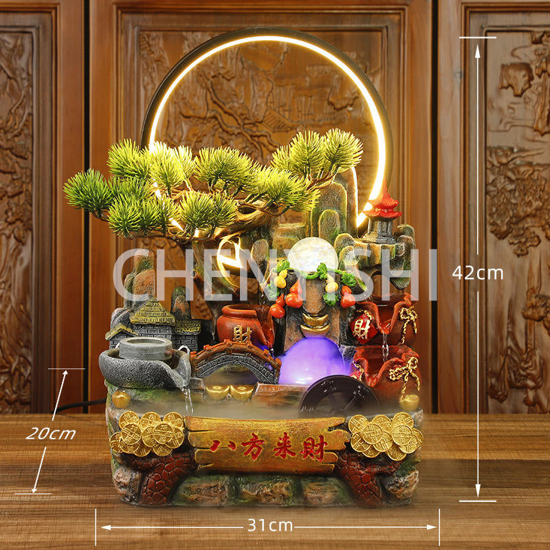 CHENYISHI Chinese Style Desktop LED Lighting Fish Tank Alpine Flowing Water Fountain Humidifier Lucky Bag Ornaments Waterfalls