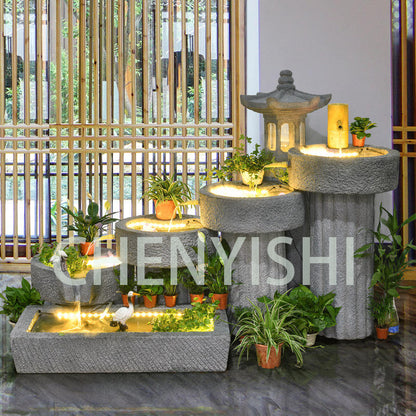 CHENYISHI Japanese Zen Garden Pastoral Courtyard Landscaping Layout Home Garden Balcony Terrace Water Fountain Fish Pond Landscape