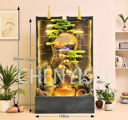 CHENYISHI Feng Shui Simple Zen Cortina de agua redonda Muro Rocalla Fuente Adornos Entrada de empresa Pantalla de agua Decoración de piso 