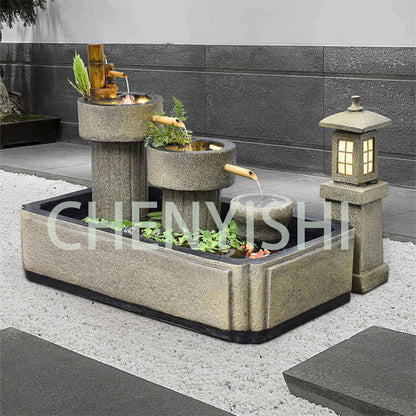 نافورة مياه خارجية من CHENYISHI Zen Garden مزودة بإضاءة LED وبركة أسماك وطاحونة مائية ومجموعة ديكور فناء المنزل وديكور المنزل البسيط Zen 