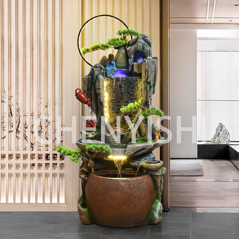 CHENYISHI Chinese Zen Style Flowing Water Wealth Ornaments Circulating Water Rockery Fountain Feng Shui Living Room Water Feature