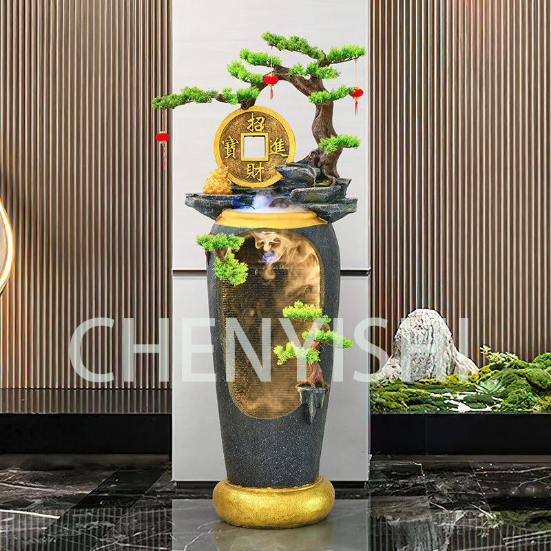 CHENYISHI Fuente de agua LED de estilo chino que fluye Paisajismo del hogar Sala de estar Balcón Entrada al jardín Sala de té Adornos de piso 