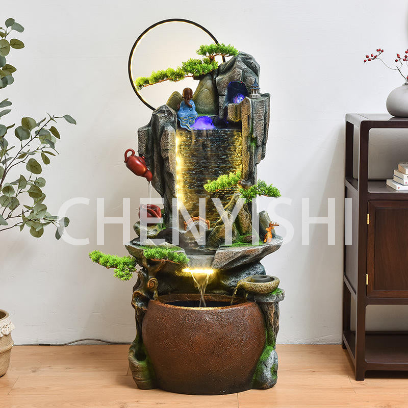 CHENYISHI Chinese Zen Style Flowing Water Wealth Ornaments Circulating Water Rockery Fountain Feng Shui Living Room Water Feature