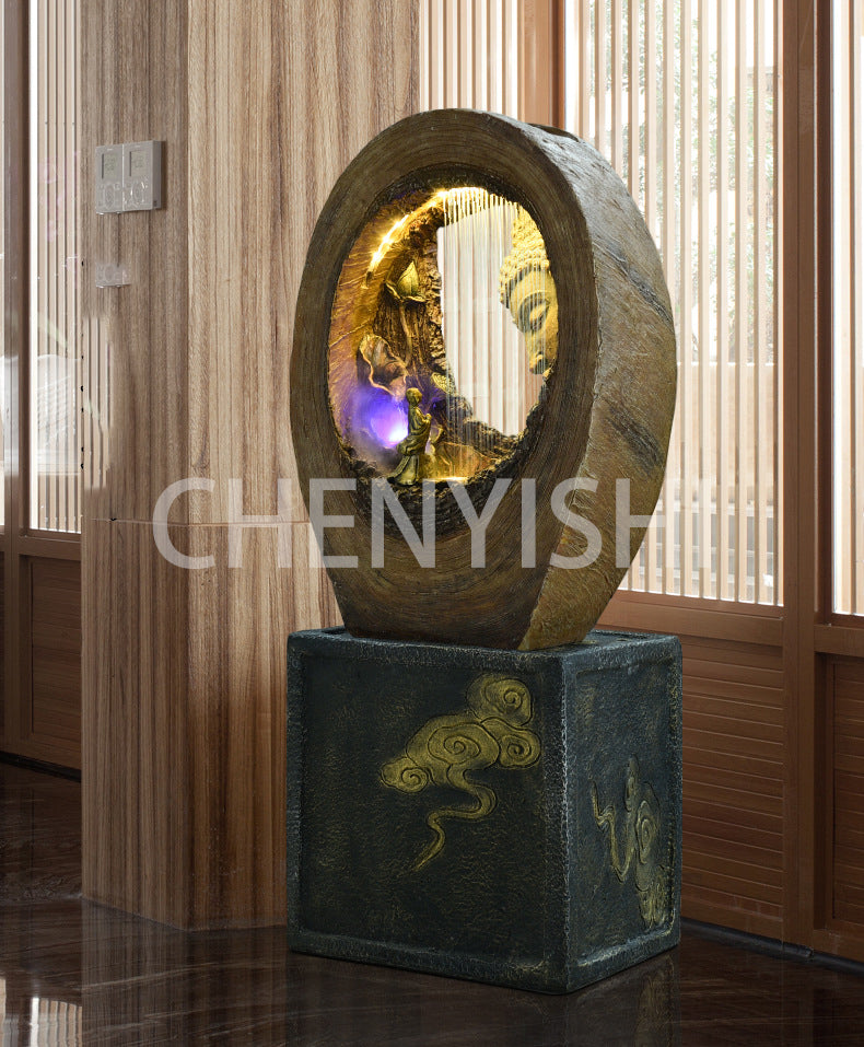 CHENYISHI Buddha Statue Fountain Flowing Water Ornaments Living Room Waterscape Buddha Head Room Office Company Zen Humidifier Decoration