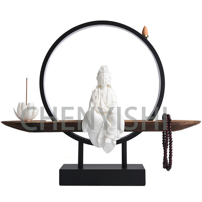 CHENYISHI - Estatua de Buda Guanyin de porcelana blanca creativa, decoración para salón de té zen, quemador de incienso con reflujo para horno de aromaterapia 