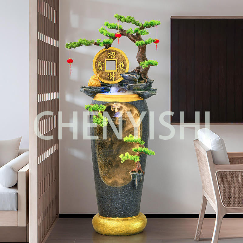 CHENYISHI Fuente de agua LED de estilo chino que fluye Paisajismo del hogar Sala de estar Balcón Entrada al jardín Sala de té Adornos de piso 