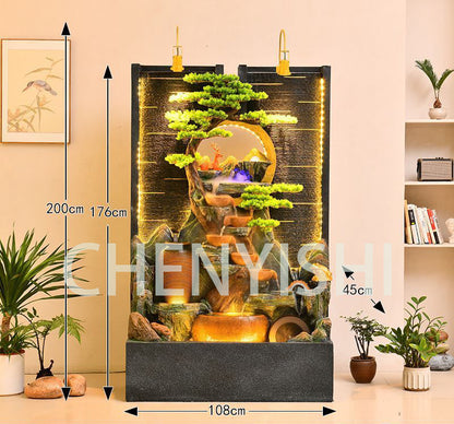 CHENYISHI Feng Shui Simple Zen Cortina de agua redonda Muro Rocalla Fuente Adornos Entrada de empresa Pantalla de agua Decoración de piso 