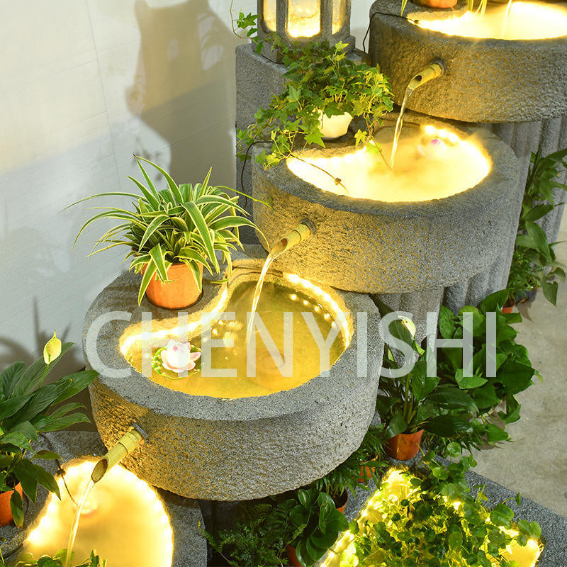 CHENYISHI Japanese Zen Garden Pastoral Courtyard Landscaping Layout Home Garden Balcony Terrace Water Fountain Fish Pond Landscape