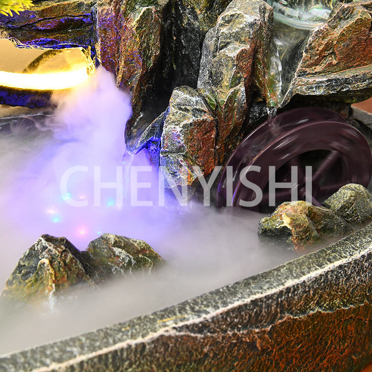 CHENYISHI Chinese Style Welcoming Pine Rockery Flowing Water Fountain Ornaments Watermill Ball Living Room Office Water Landscape