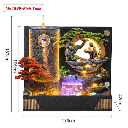 Large Water Fall Curtain Wall Rockery Luxury Villa Decoration Flowing Water Fountain Living Room Courtyard Feng Shui Ornaments