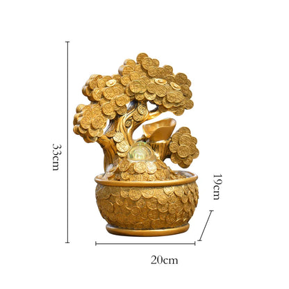 نافورة طاولة على شكل شجرة نقود ذهبية، شلالات دائرية إبداعية، زينة فنغ شوي لغرفة المعيشة وسطح المكتب 