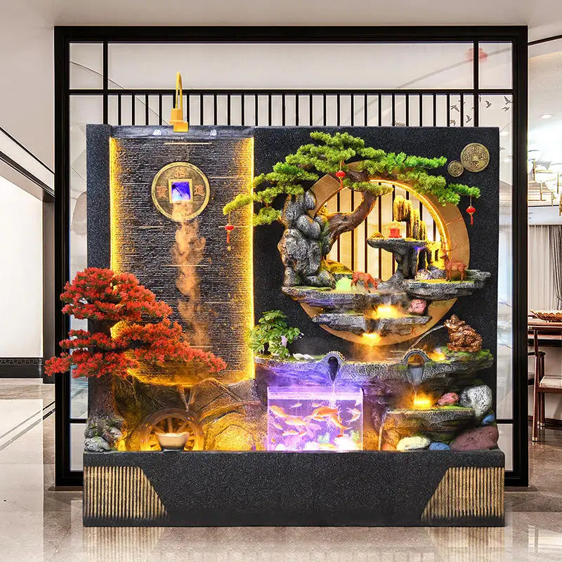 Large Water Fall Curtain Wall Rockery Luxury Villa Decoration Flowing Water Fountain Living Room Courtyard Feng Shui Ornaments