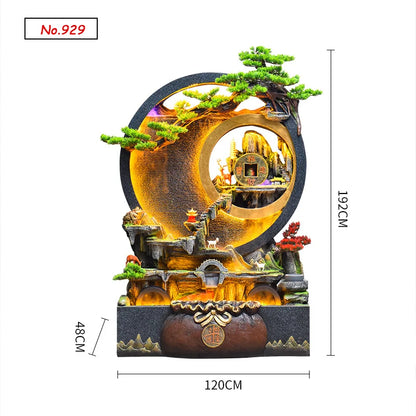 Large Water Fall Curtain Wall Rockery Luxury Villa Decoration Flowing Water Fountain Living Room Courtyard Feng Shui Ornaments