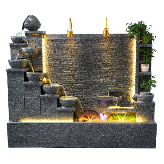 CHENYISHI Fuente de agua de lujo para exteriores, decoración de jardín, villa, fuente grande, cascada, fuentes de hormigón, flujos de agua zen 