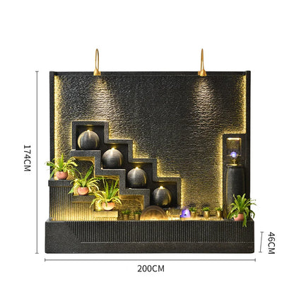 4-Tiers Round Ball Fountain Large Floor-to-ceiling Water Curtain Wall Cement Water Circulation Atomization Water Fountain