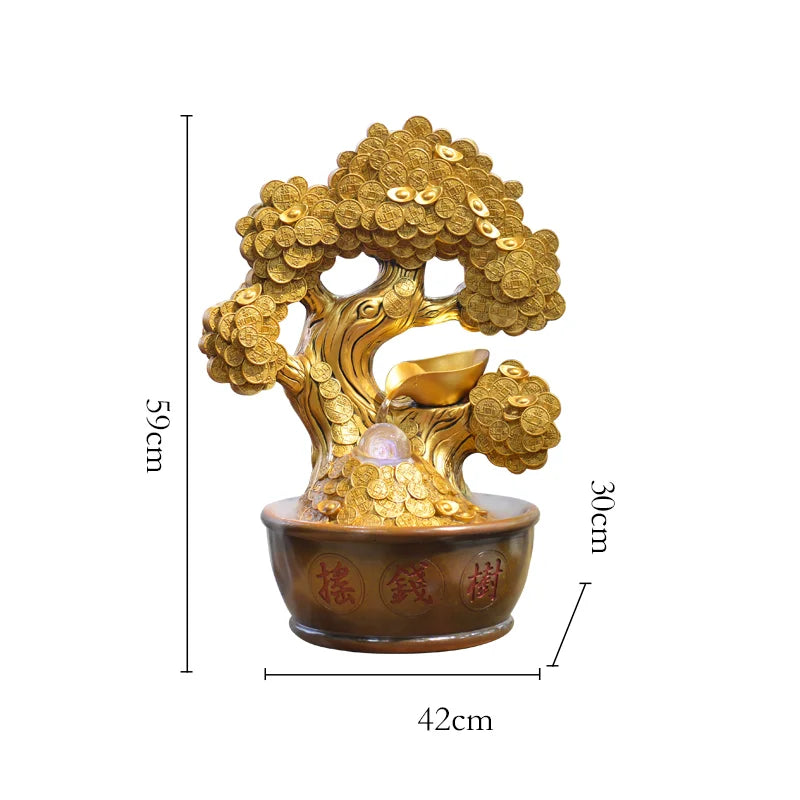 نافورة طاولة على شكل شجرة نقود ذهبية، شلالات دائرية إبداعية، زينة فنغ شوي لغرفة المعيشة وسطح المكتب 
