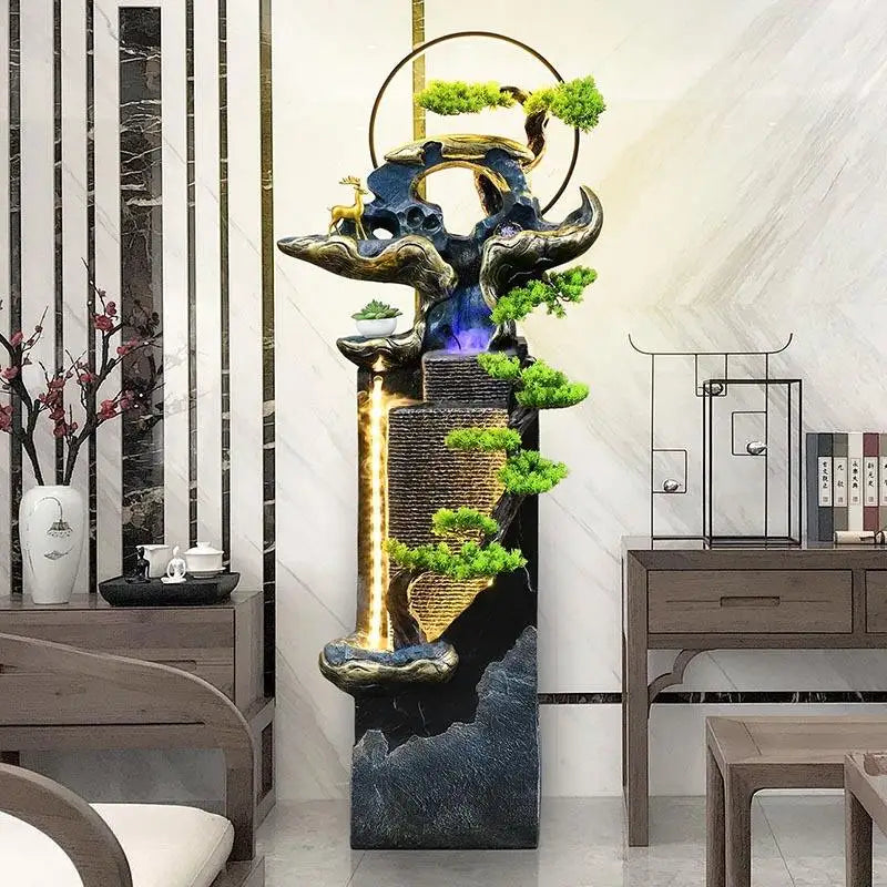 Rockery Lucky Waterfalls Fortune-enhancing Ornaments Large Water Curtain Wall Flowing Water Fountain Entrance Decor