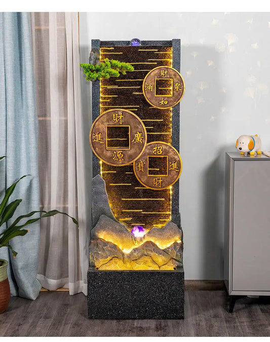 3 Sizes Zen Lucky Office Floor Decor Water Fountain Fengshui Lucky Water Curtain Wall Office Zen Fountain Housewarming Gift