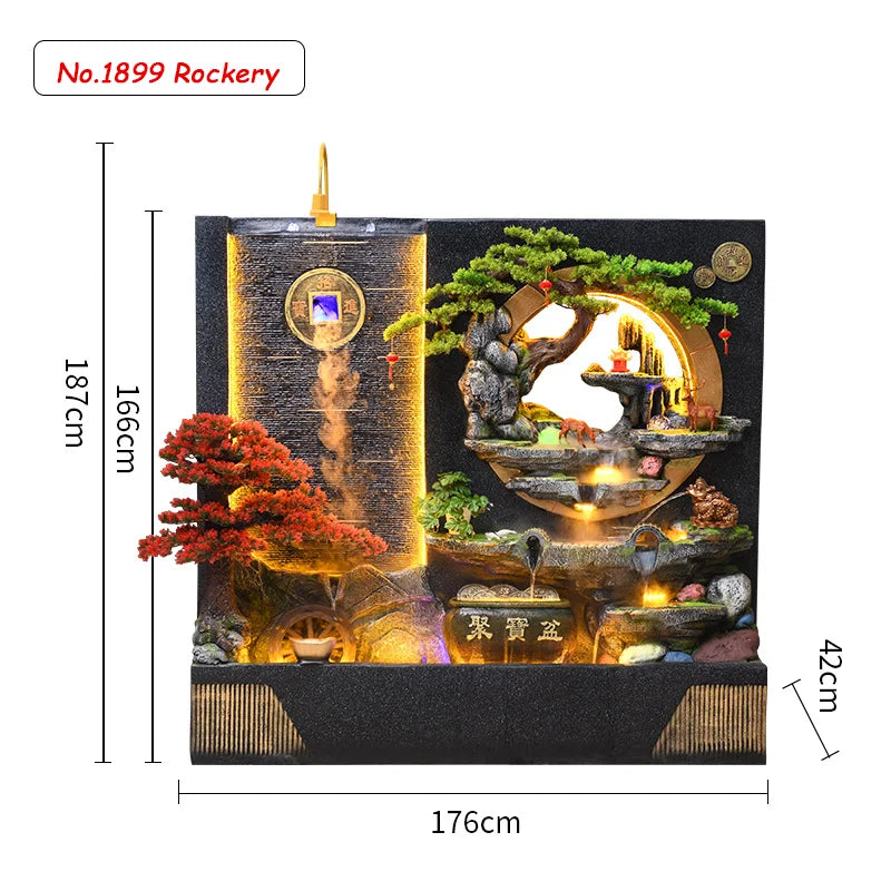 Large Water Fall Curtain Wall Rockery Luxury Villa Decoration Flowing Water Fountain Living Room Courtyard Feng Shui Ornaments