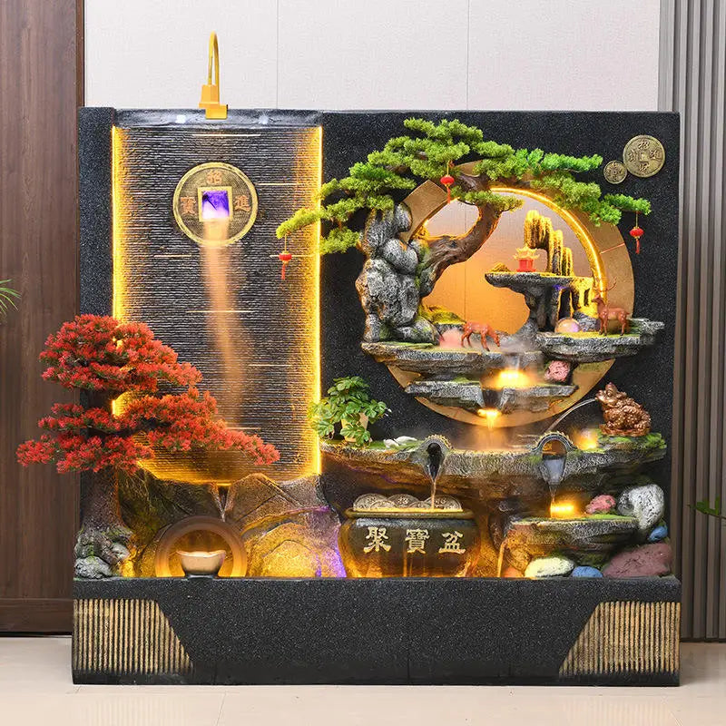 Large Water Fall Curtain Wall Rockery Luxury Villa Decoration Flowing Water Fountain Living Room Courtyard Feng Shui Ornaments