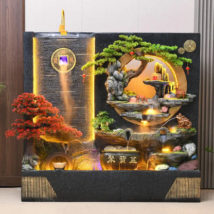 Large Water Fall Curtain Wall Rockery Luxury Villa Decoration Flowing Water Fountain Living Room Courtyard Feng Shui Ornaments