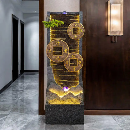 3 Sizes Zen Lucky Office Floor Decor Water Fountain Fengshui Lucky Water Curtain Wall Office Zen Fountain Housewarming Gift